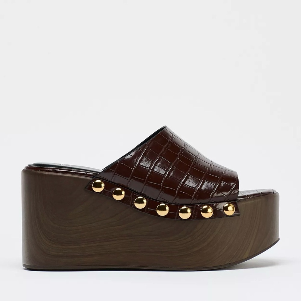 Zara Brown Wedge Heel Mules
